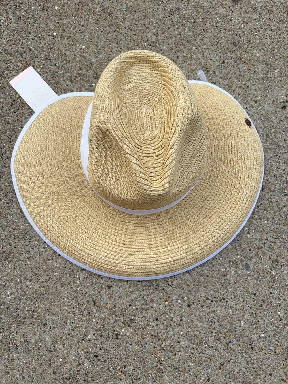 CALIA by Carrie Underwood Wide-Brim Straw Sun Hat with White Trim